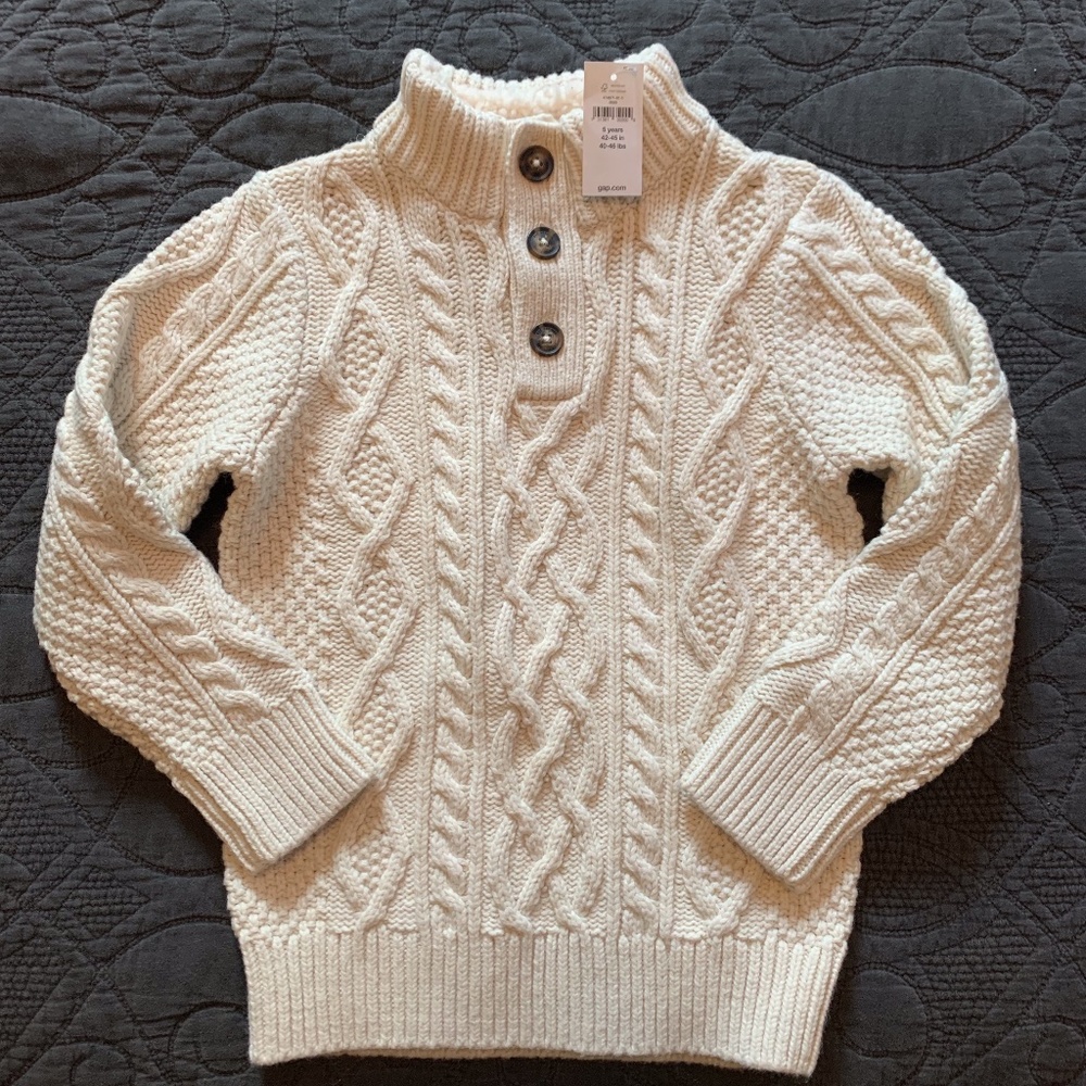 Gap Boys Mock Neck Off-White Cable Knit Sweater 5T